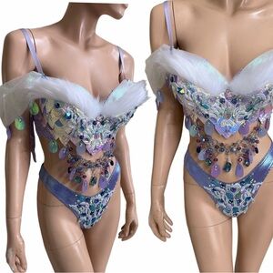 Lavish Sequin and Faux Fur iridescent Dragon Scale mermaid top and bottom